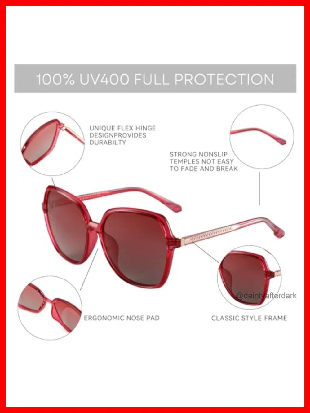 Oversized Square Polarized Sunglasses UV400 Protection Women Vintage Shades